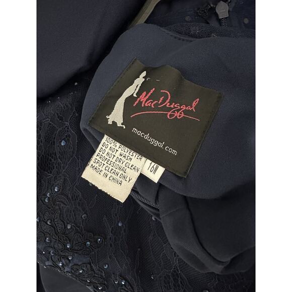 Mac Duggal Midnight Blue Long Sleeves Sequins Sheer Overlay Gown Size 16W - Picture 9 of 11